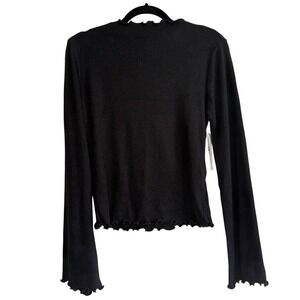 Robert Rodriguez Dalia Black Ribbed Metallic‎ Lettuce Edge Mock Neck Top S NEW